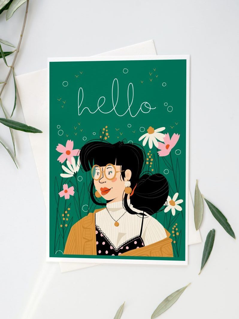 carte illustrée hello