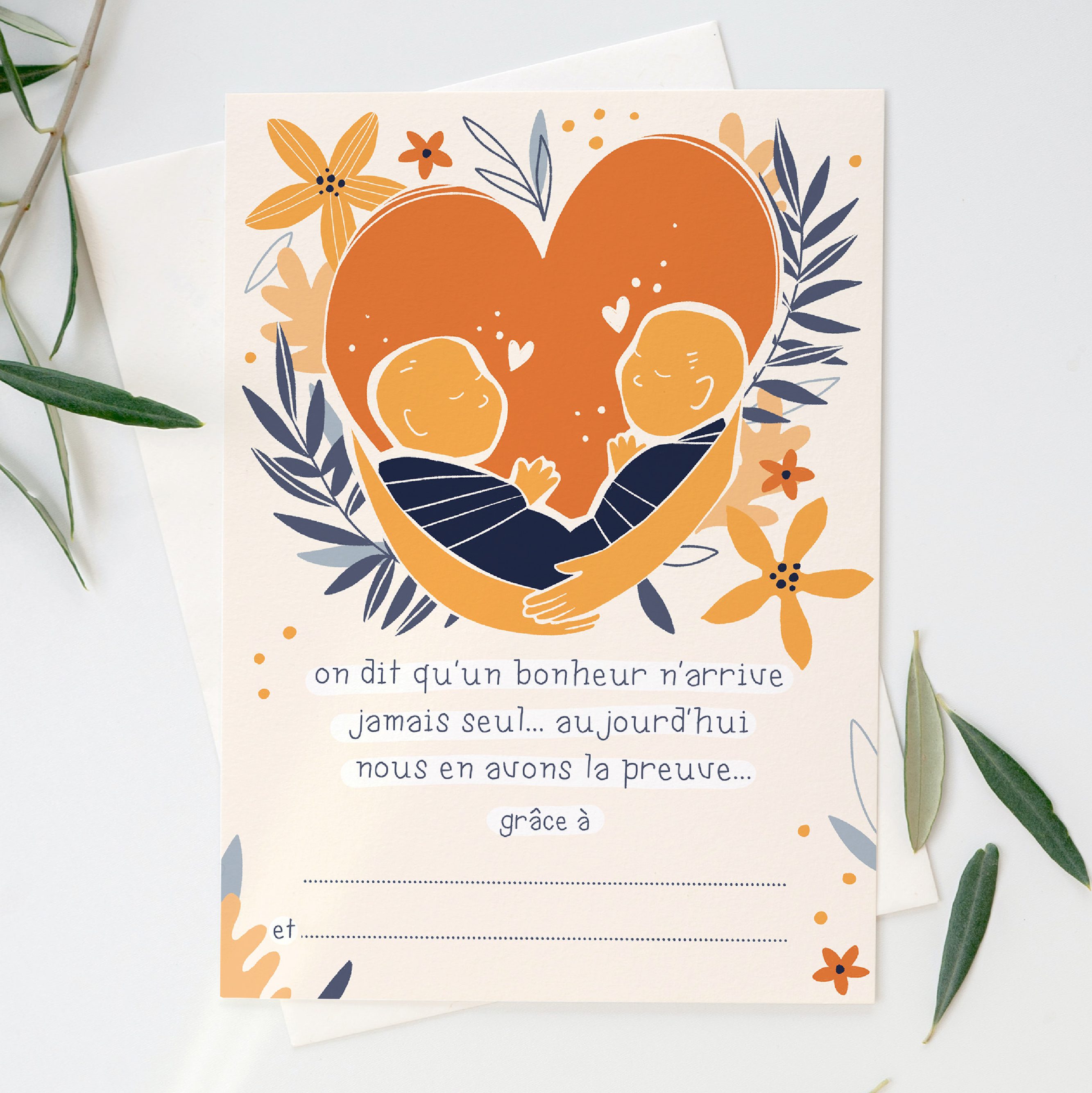 carte faire part jumeaux