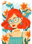 illustration portrait femme rousse avec fleur
